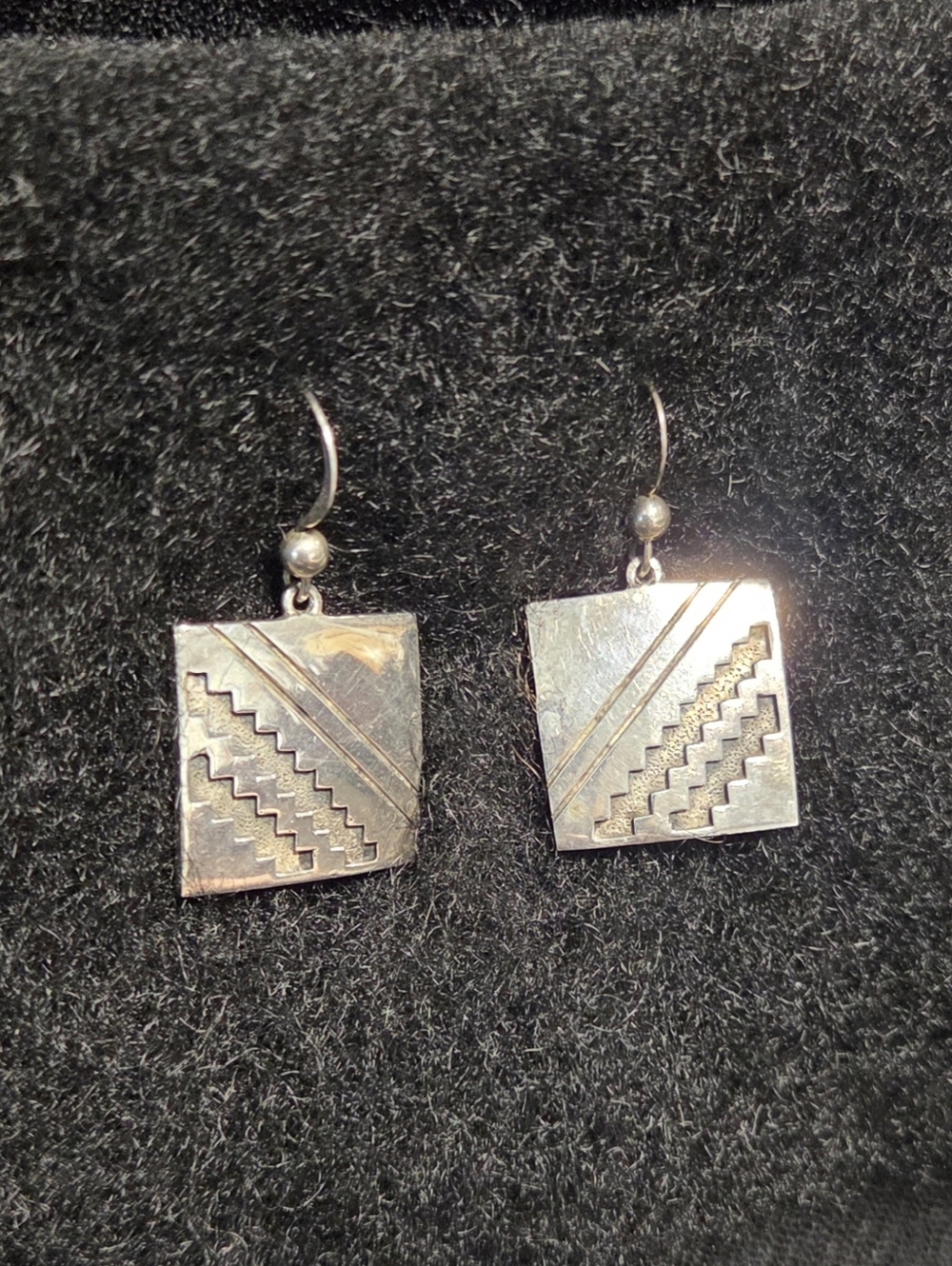 Temè Native American Sterling Silver Earrings Geometric Vintage